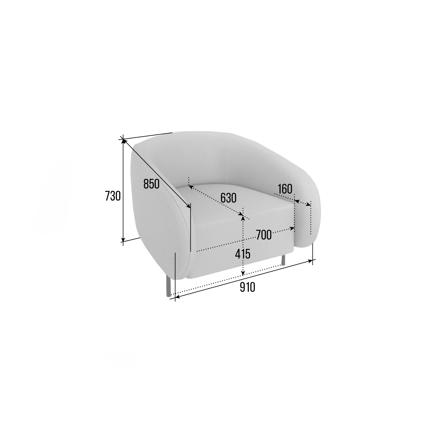 Белт Диван одноместный BLT-1 W-29/Металл Черный 910*850*730