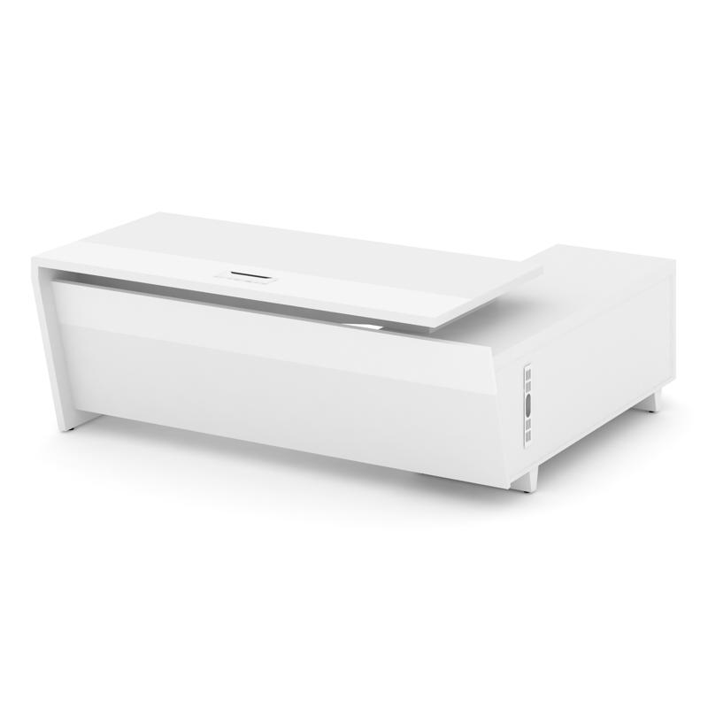 Корнер Стол руководителя с опорной тумбой, левый COR.SRT-20.2(L) Белый Бриллиант/Белый/Металл Белый