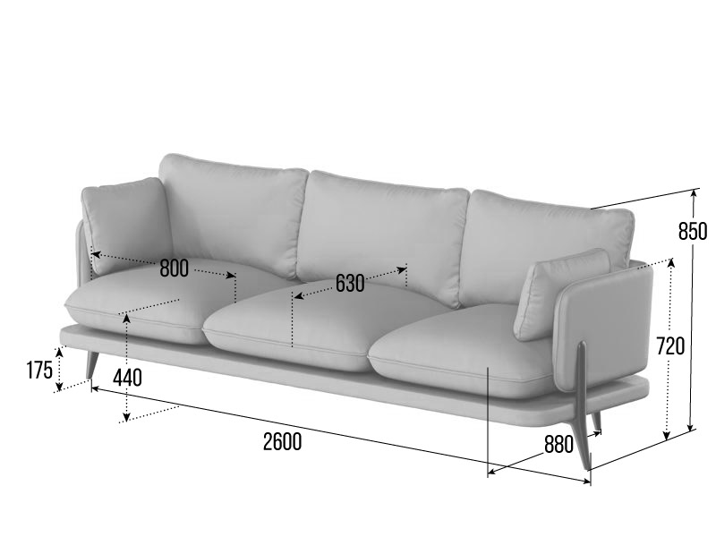 Поско Диван трехместный PSC-03 Merino 003/Металл Черный