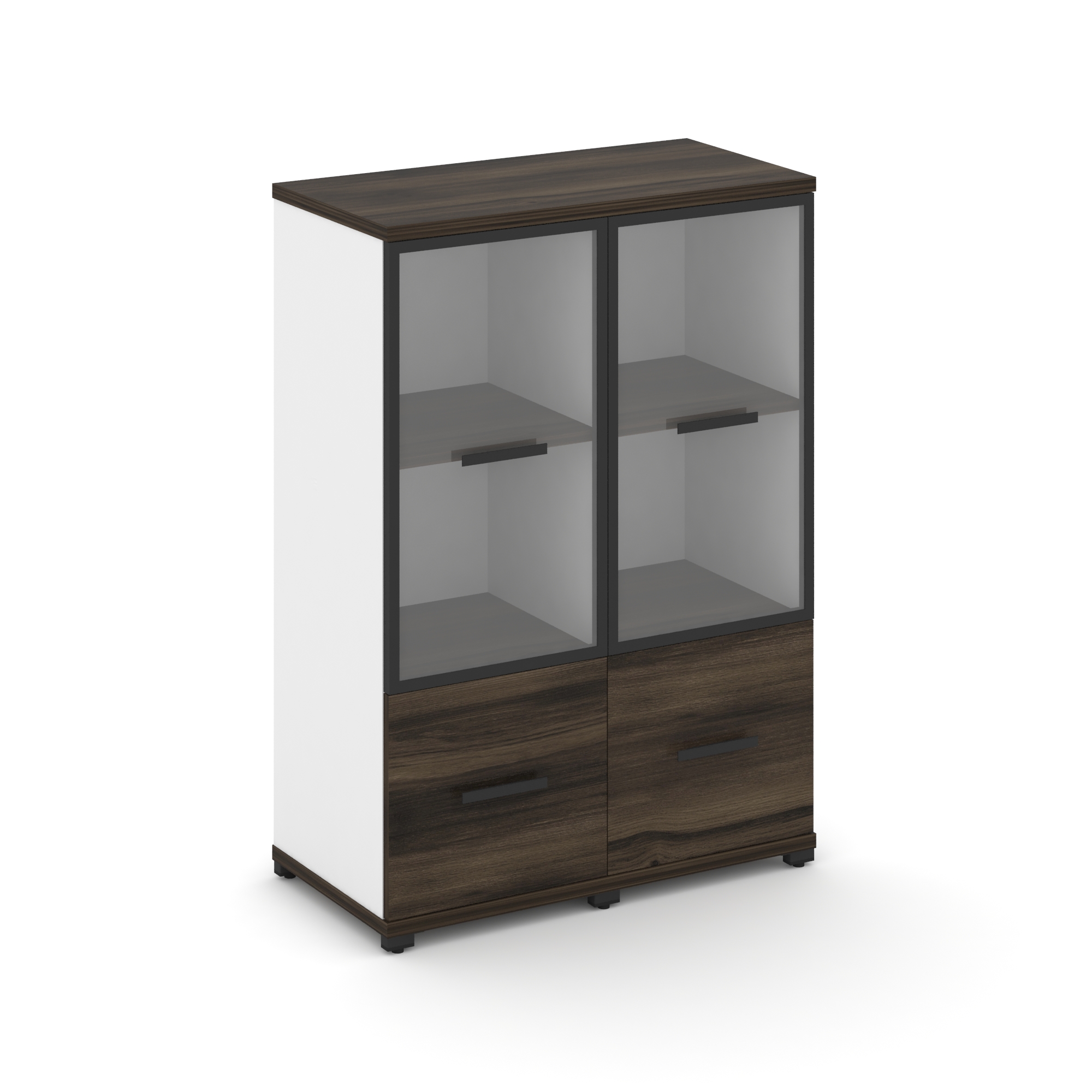 Концепт Шкаф 2 узкие секции, 3 ниши CN.STU-322 RPB B Дуб Мали/Белый Бриллиант/Металл Черный/Прозрачн