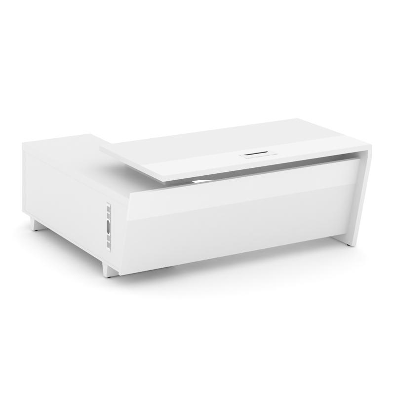 Корнер Стол руководителя с опорной тумбой, правый COR.SRT-18.2(R) Белый Бриллиант/Белый/Металл Белый